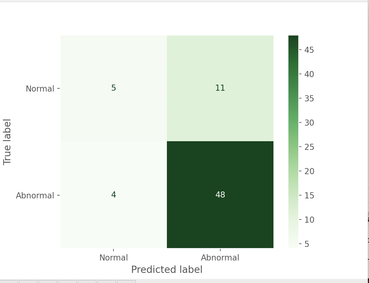 Confusion matrix showing normal vs abnormal classification results